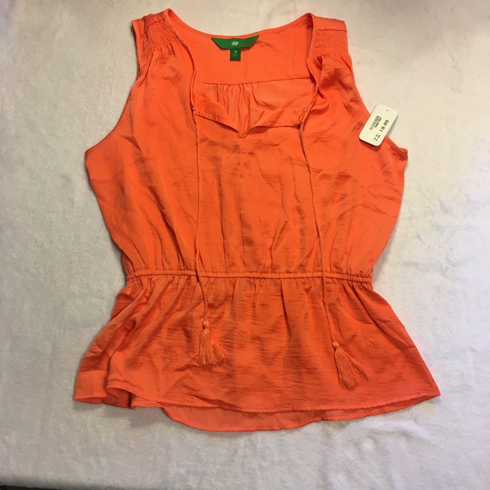 dip Peplum Tank‎ Top Womens Medium Orange New NWT Tassel Tie Smocked Sleeveless